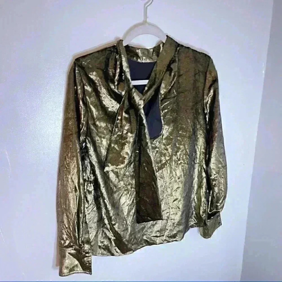 NEW Frame Metallic Gold Neck Tie Blouse - Picture 5 of 10